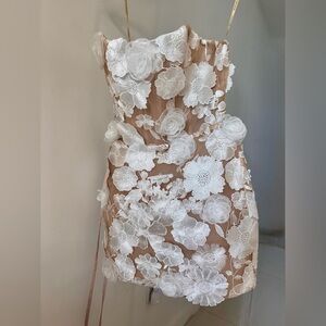Bronx and Banco White Floral Appliqué Dress